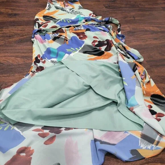 Slate & Willow Geometric Tiered Boho Whimsy Retro A-Line Dress Sage Green US 2 - Picture 11 of 16